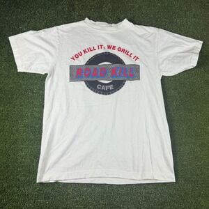 Vintage Road Kill Cafe T-Shirt White Large You Kill It We Grill It Novelty 1996